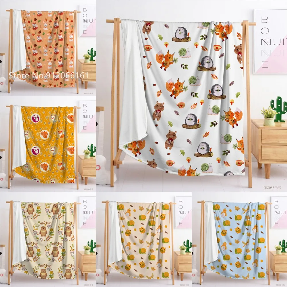 Фланелевое Одеяло с изображением лисы и маленького медведя 3D Рисунок Мультяшные