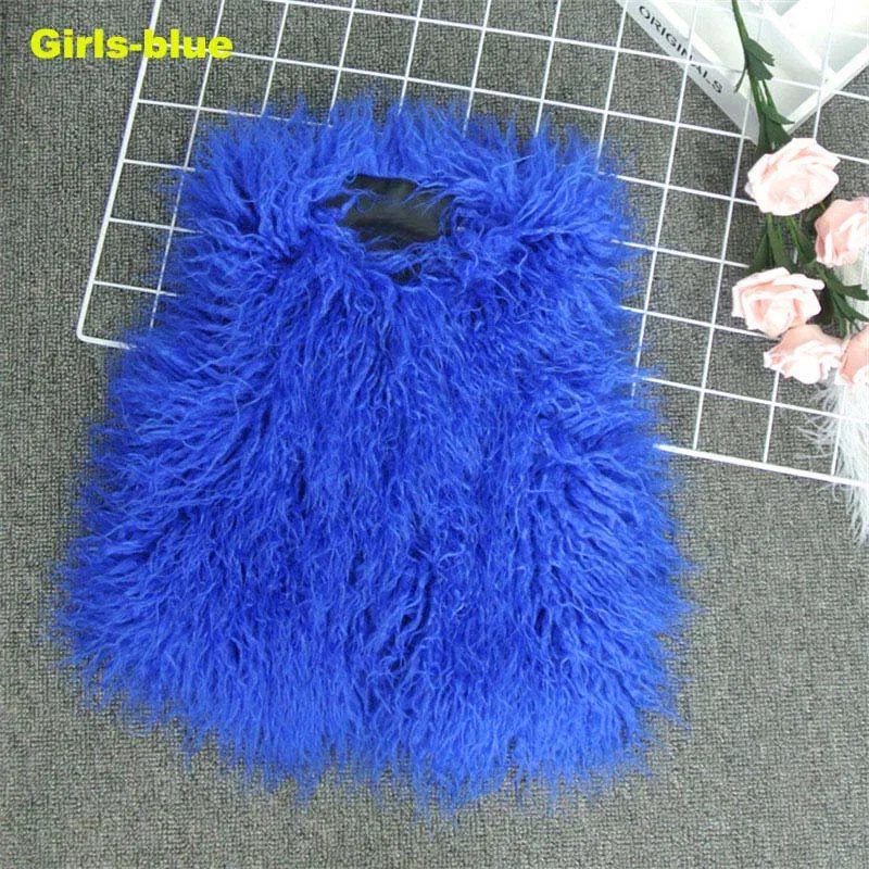 girlsblue Коллекция года, одежда для мамы и дочки жилет из искусственного меха осенне-зимнее пушистое пальто без рукавов, модное повседневное плотное теплое пальто - Цвет: girlsblue