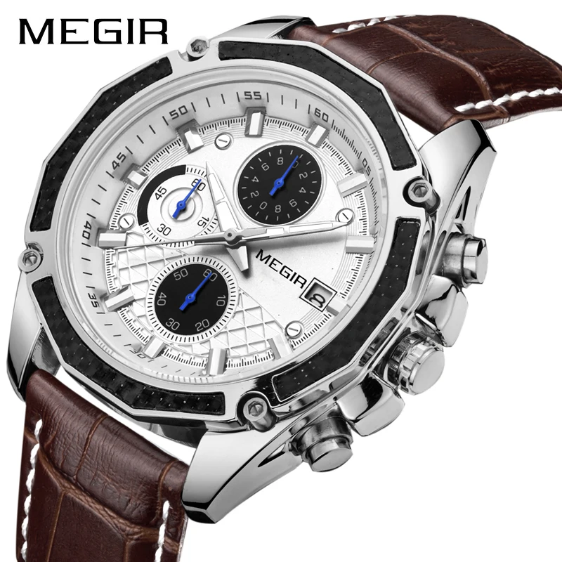 Часы мужские Кварцевые водонепроницаемые с хронографом из натуральной