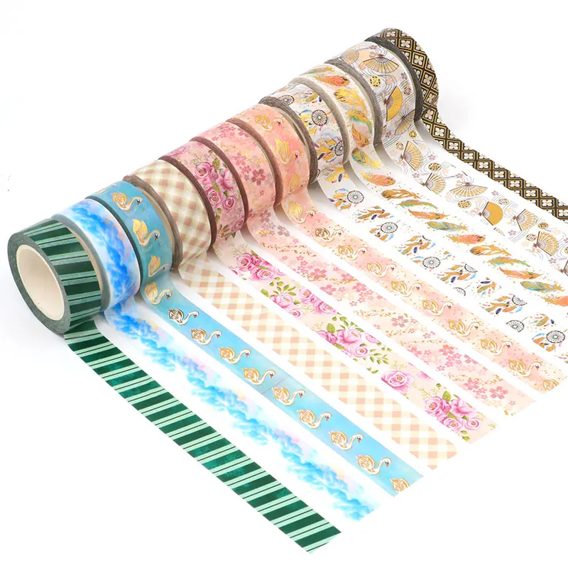 

10 M Cute Swan Feather flower Decorative Adhesive Tape foil Masking Washi Tape DIY Scrapbooking Sticker Label Stationery
