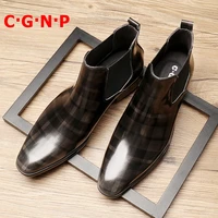c%c2%b7g%c2%b7n%c2%b7p new arrival embossing pattern checks genuine leather shoes men ankle boots handmade chelsea boots autumn winter shoes