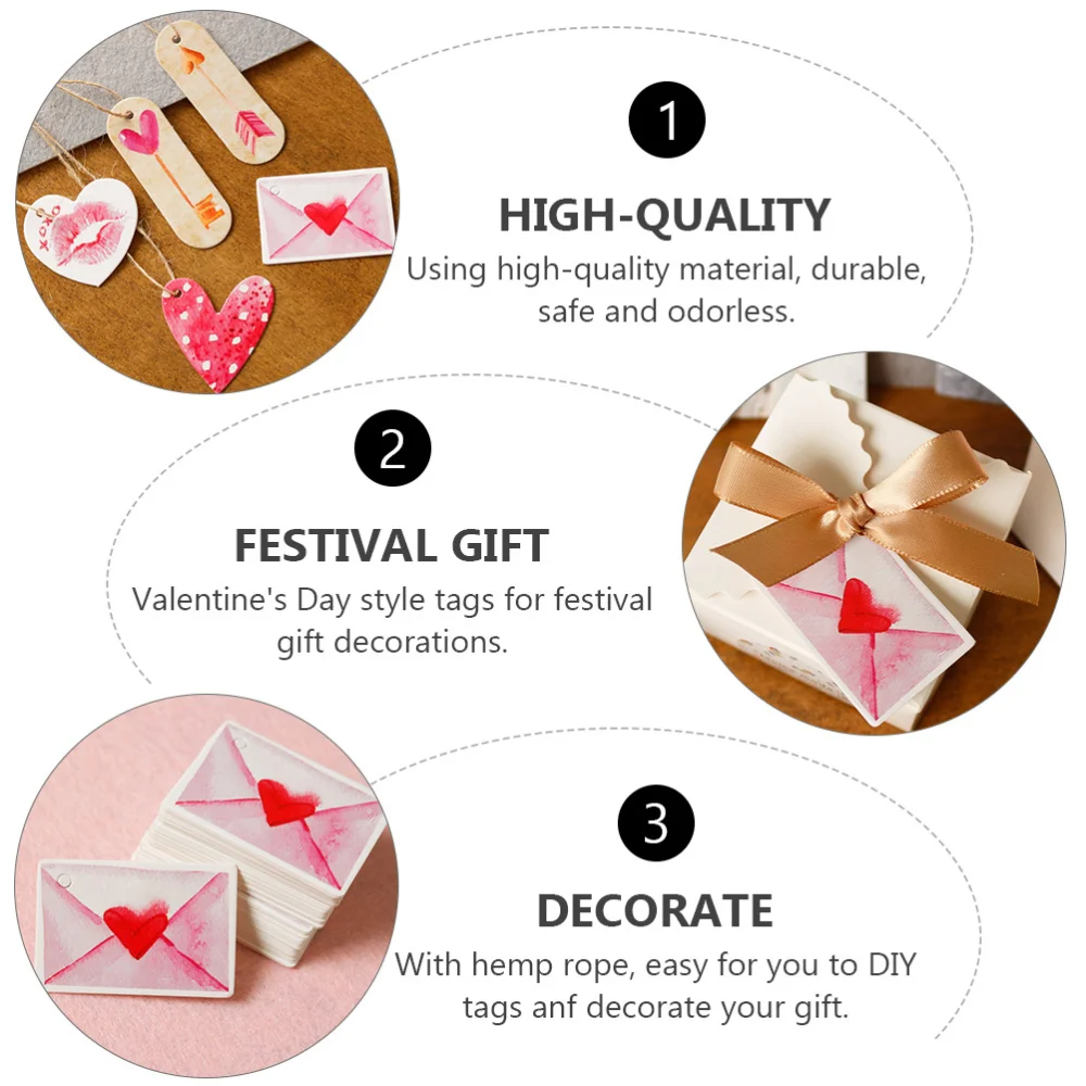 

100Pcs Party Envelope Shape Paper Tags Valentine's Day DIY Gift Hanging Tags