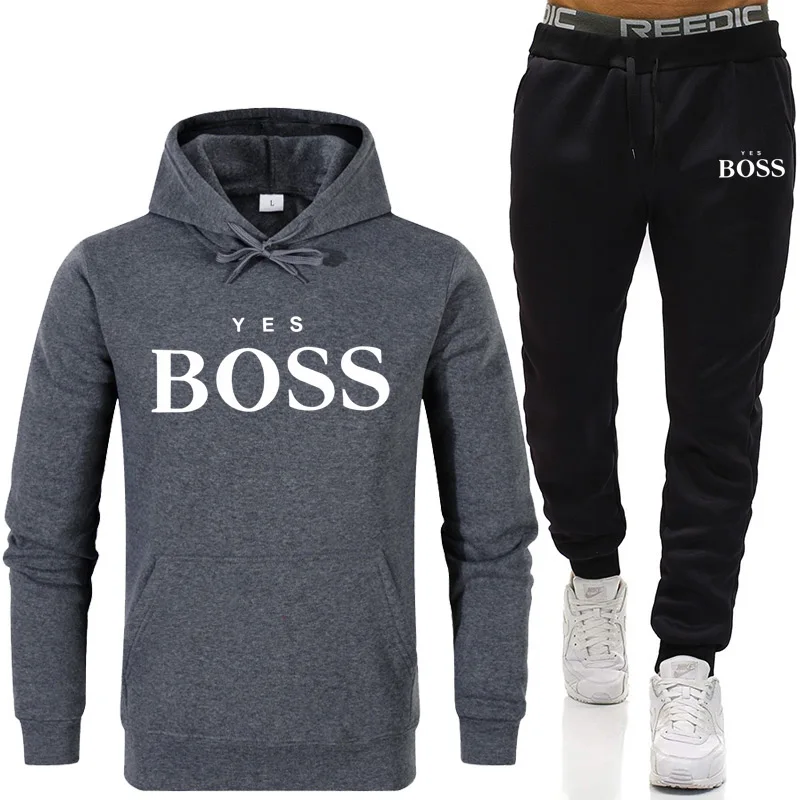 

Track Suit Men's Fashion Hoodie Suit Men's Quality Boss Suit Men's Sweatshirt + Trousers Autumn/Winter Wool Hoodie
