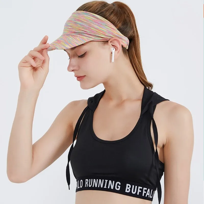 

Fashion Spring Summer Woman Outdoor Sports Empty Top Knitted Brimmed Sun Hat Riding Driving Fitness Baseball Cap Sunscreen Hat