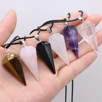natural stone necklace conical shape rose quartzs amethysts pendant necklace charms for women jewelry gift 20x37mm length 40cm