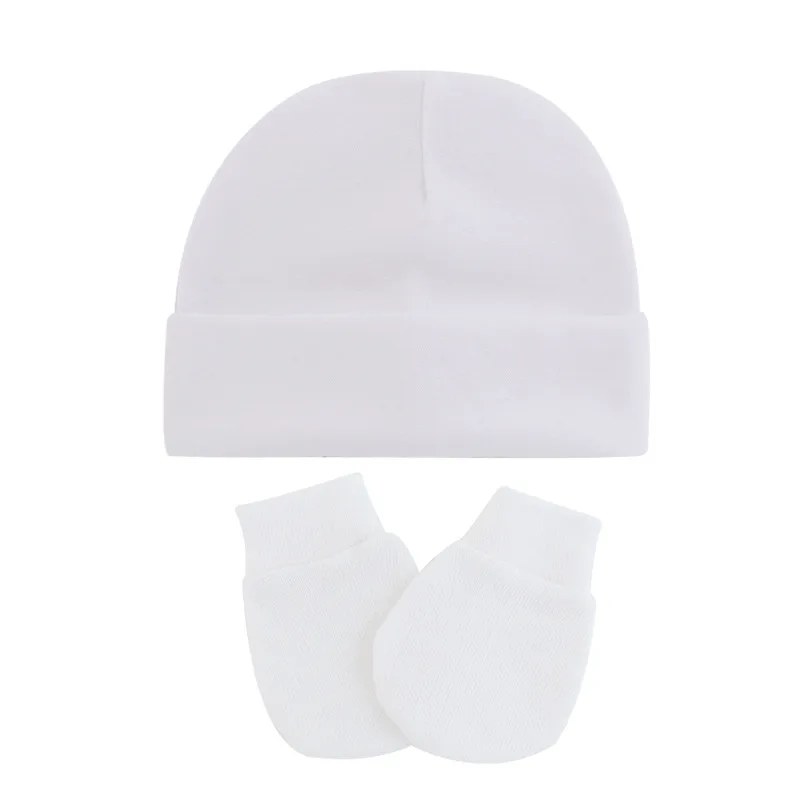 

Autumn Winter Baby Boy Girl Cotton Hat Mitten 2PCS Set Solid Unisex Cap For Newborns Infant Beanie Gloves