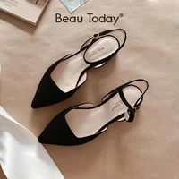 beautoday kid suede sandals women genuine leather pointed toe flats buckle strap elegant ladies summer shoes handmade 32094