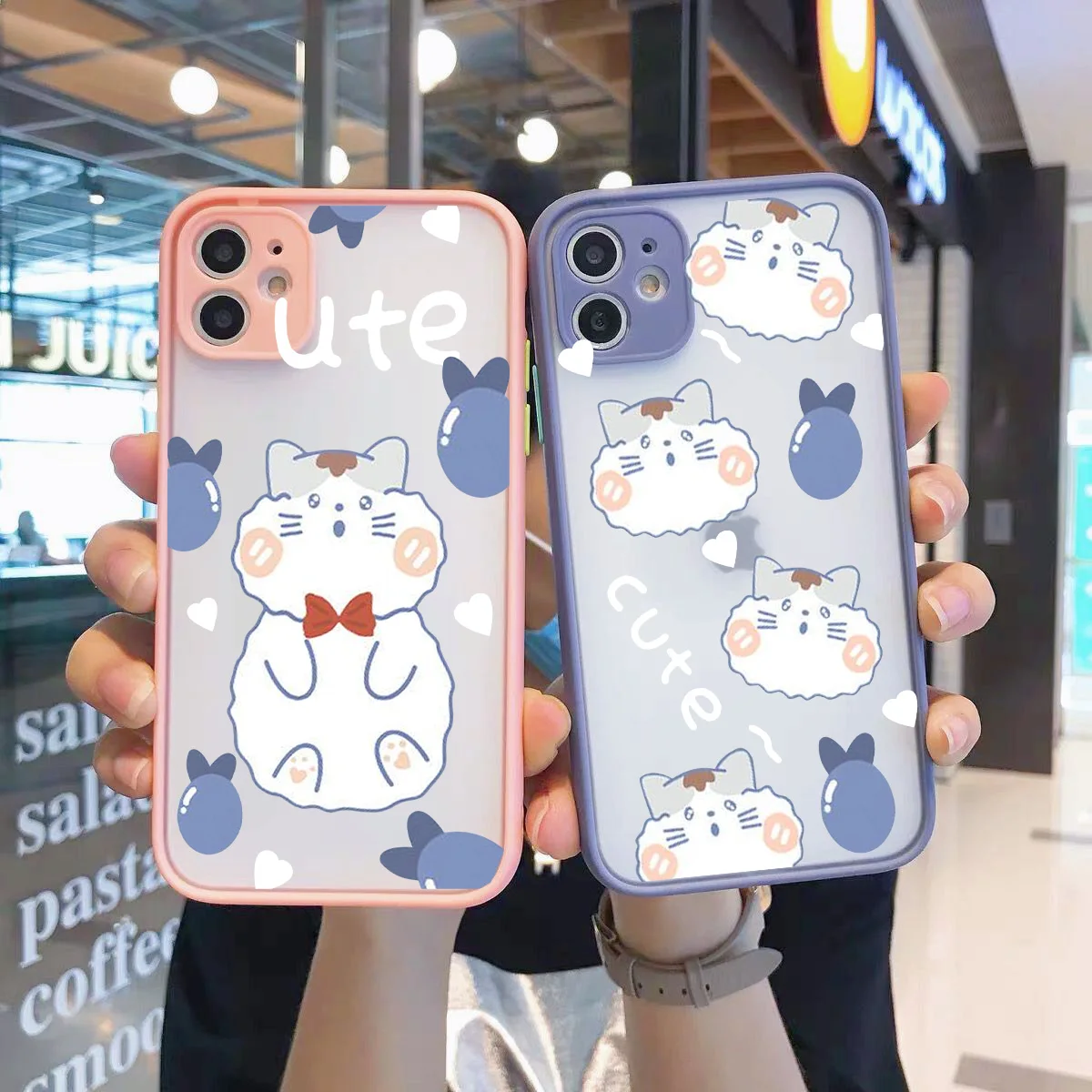 

Cute Cat Phone Case for IPhone 12 Mini 11 Pro Max SE 2020 X XR XS Max 7 8 Plus Protection Matte Transparent Shell Coque Fundas