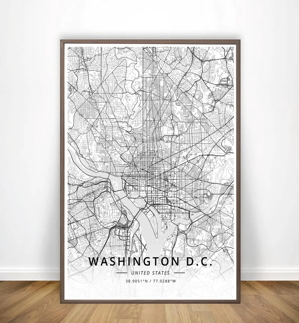 Вирджиния пляж Grudziadz Walsall Warrington Warsaw Washington DC Wellington Современная Карта города холст