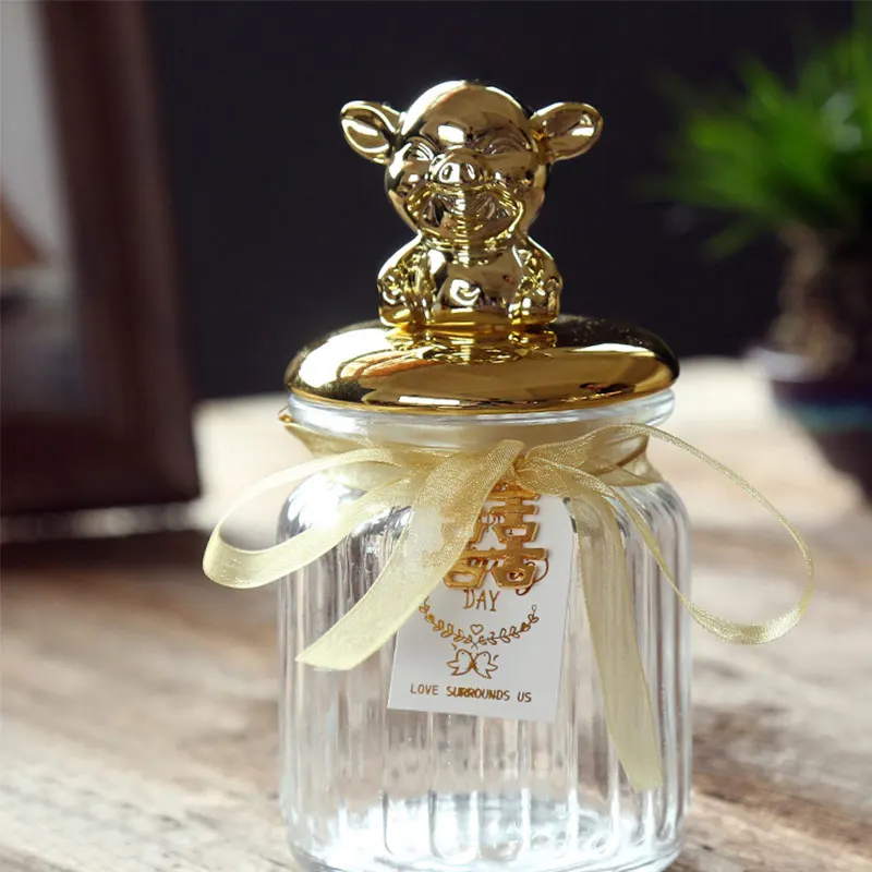 Koala Скандинавские украшения дома аксессуары стеклянная бутылка стеклянный контейнер коробка для хранения с позолоченным керамическим покрытием для свадебных подарков - Цвет: Koala