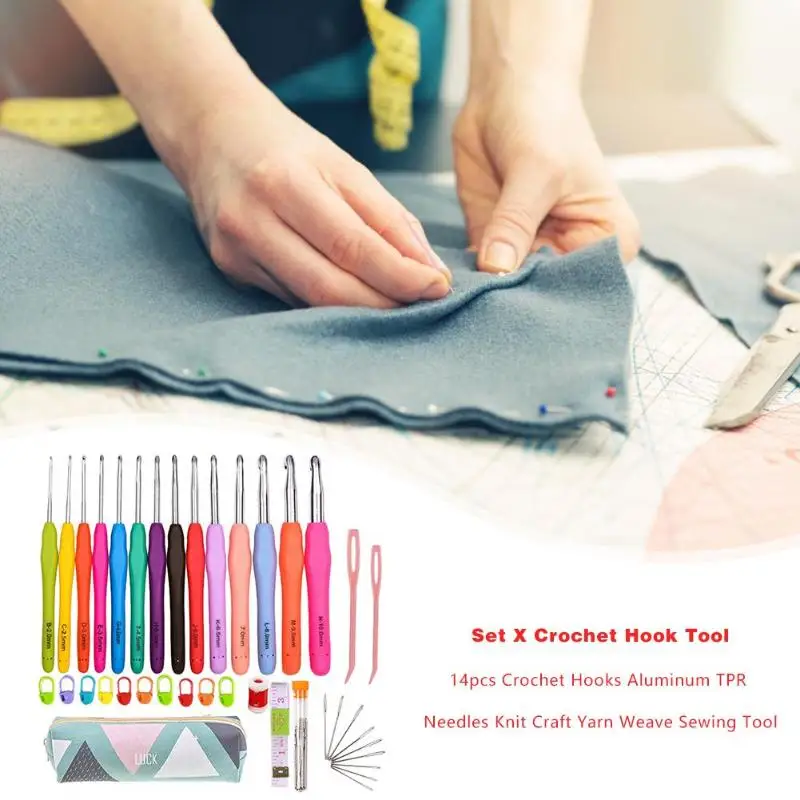 

14 Sizes Knitting Sewing Aluminum TPR Crochet Needles Hooks Weave Craft Yarn Tools for Sewing Crafts Clothing Production