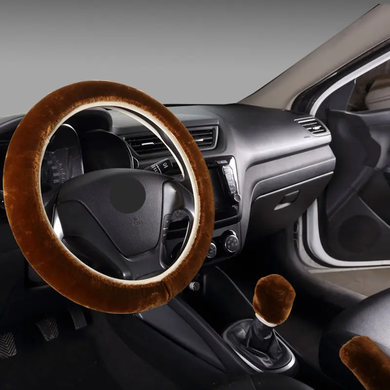 

Car Steering Wheel Cover 16 colors Winter Universal Hand Brake Gear Position Gear Three-piece Fur Cover Car Interior Accessories