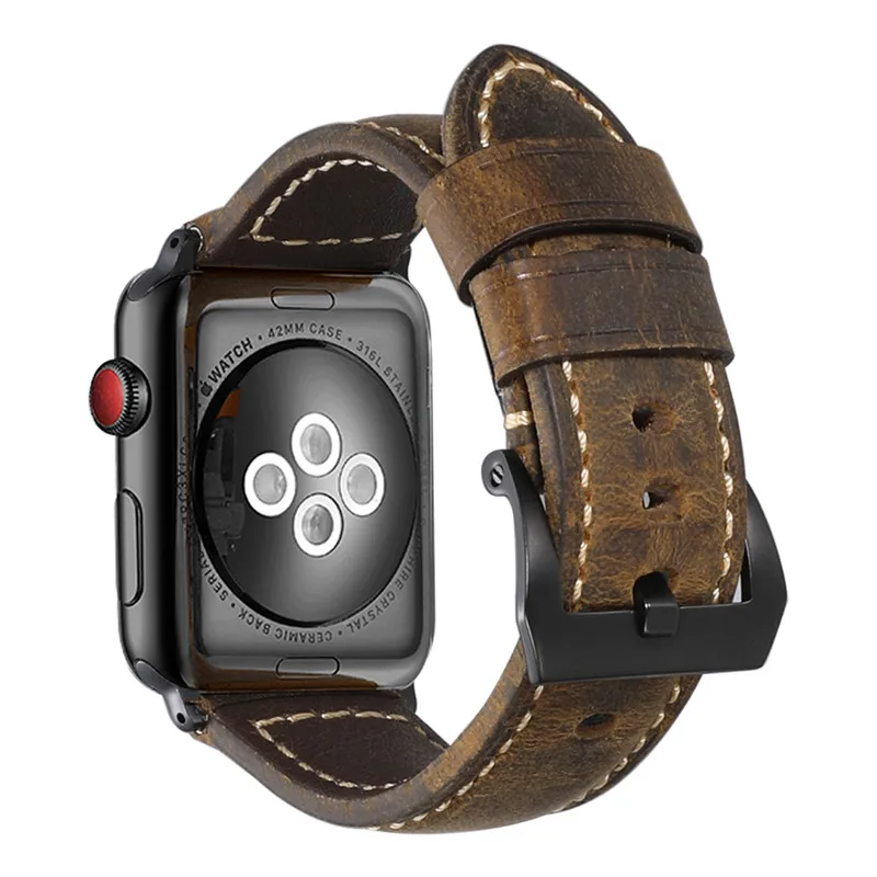 Dark Brown-Black CHIMAERA ремешки для Apple Watch кожаный ремешок для наручных часов Iwatch серии 1/2/3/4 ремешок 38 мм 40 мм 42 44 мм адаптеры для сим-карт Спорт - Цвет ремешка: Dark Brown-Black