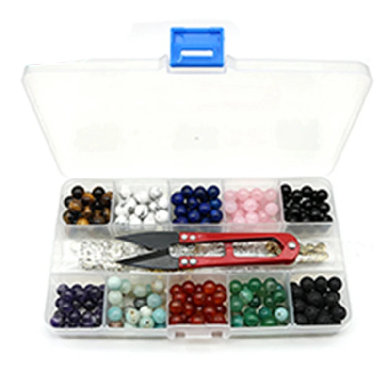 

Gem Bead Box Set 360 Round Stone Natural Crystal Mixed Color Bracelet Jewelry Making Tool Kit