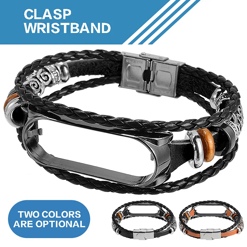 Умный браслет кожаный тканый ремешок Плетеный для часов Xiaomi Mi 3/4 на запястье