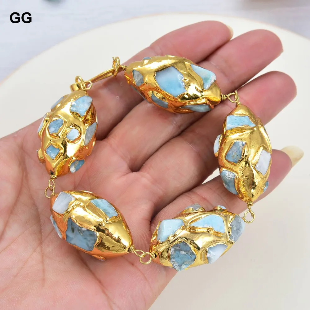 

GG Jewelry Natural Blue Larimar Gold Plated Olive shape Bracelet