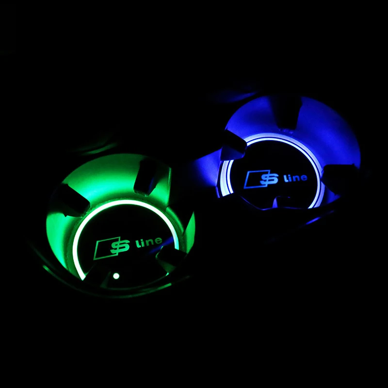 2 шт./компл. светодиодный автомобильный коврик для чашки с логотипом 7 цветов