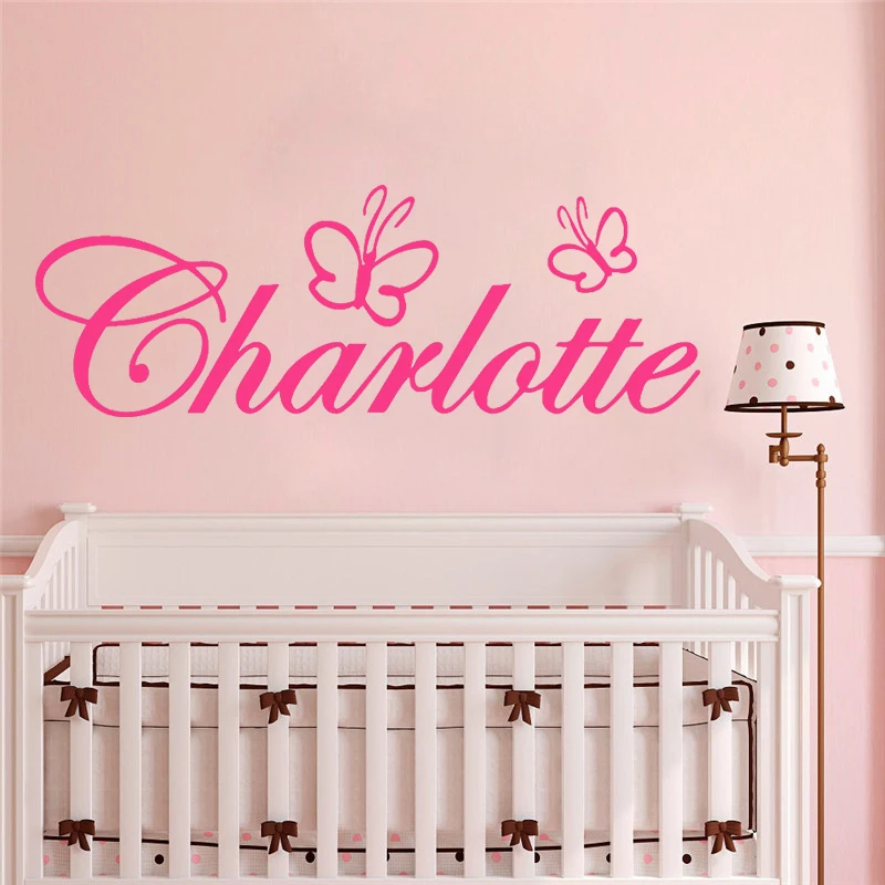 

Custom Name Wall Sticker Butterfly Wallpaper For Nursery Kids boy girl Room Decoration Crown Removable Vinyl Bedroom Decal HQ889
