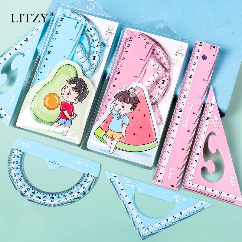 LITZY 4 шт. линейка Kawaii набор транспортир математические компасы школьные