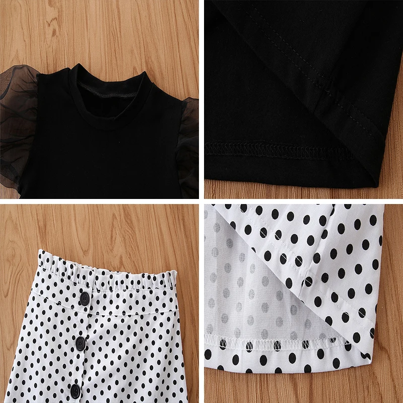 

Girls Casual Clothing Sets 2021 Summer Kids Puff Sleeve Top+Polka Dot Skirts Outfit 2Pcs Children Elegant Clothes 2-6Y