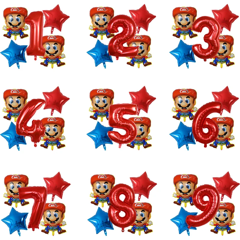 5 шт. воздушные шары из фольги с рисунком Супер Марио для маленьких мальчиков и девочек, алюминиевый подарок, детская игрушка на день рождения, 30 дюймов, 1, 2, 3 дня рождения