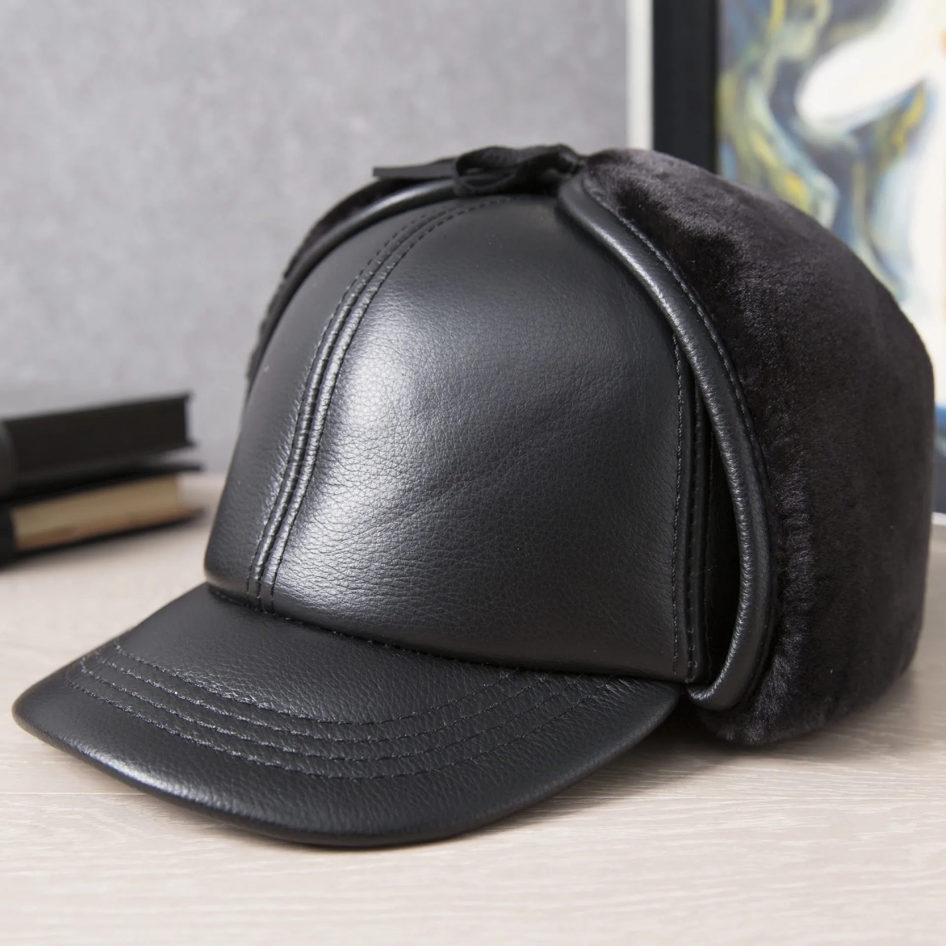 

Шапка X174 из натуральной кожи для взрослых, теплые кожаные шапки, женские шапки-бомберы с бархатной подкладкой, шапка с теплой подкладкой из меха норки