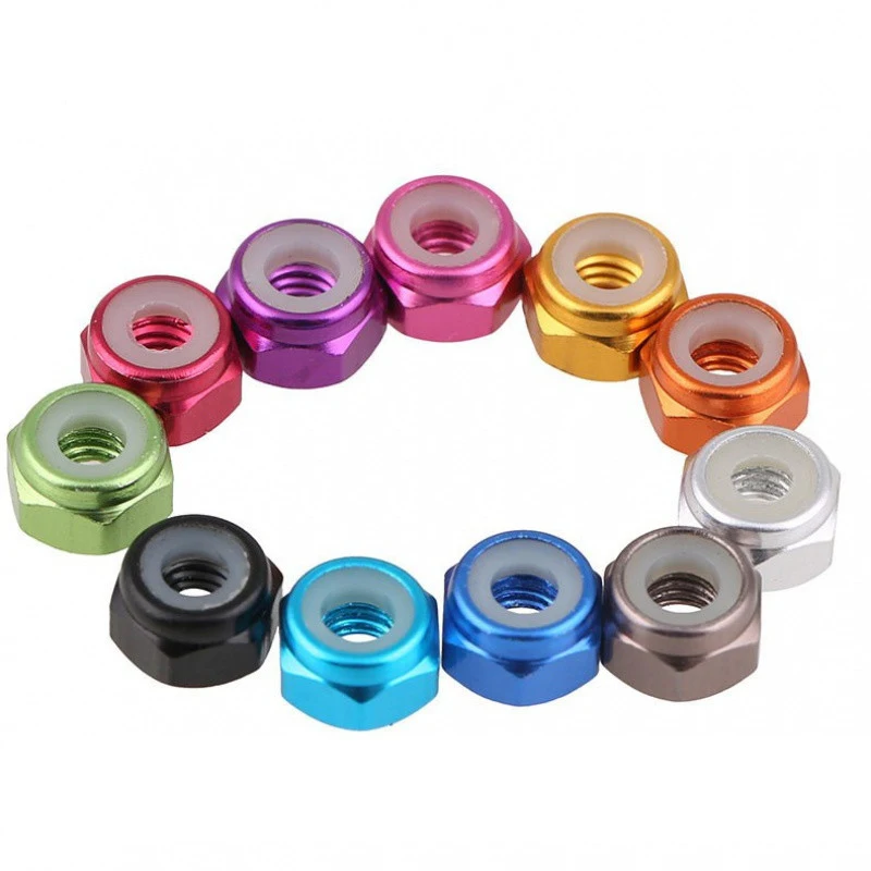 5pcs Grade 4.8 Aluminum Alloy Hex Lock Nut M2 M3 M4 M5 Nylon Ring Color Screw Cap Thread Pitch 0.4~0.8mm Insert Locking Nuts |