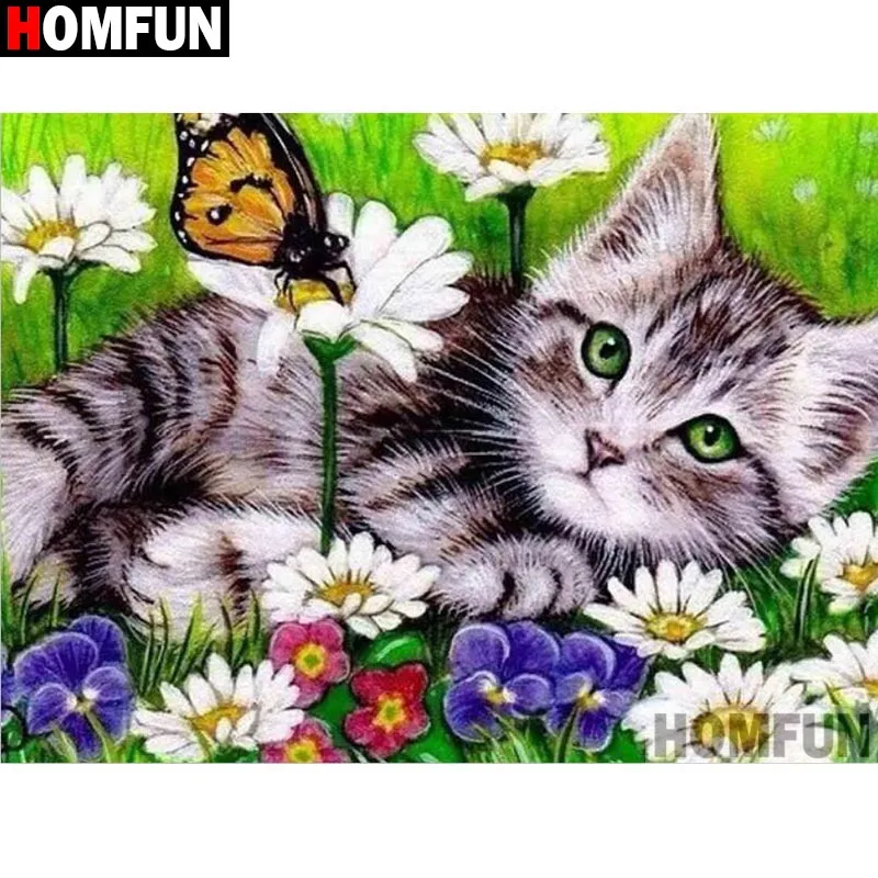 

HOMFUN Full Square/Round Drill 5D DIY Diamond Painting "Animal cat flower" Embroidery Cross Stitch 5D Home Decor Gift A27775