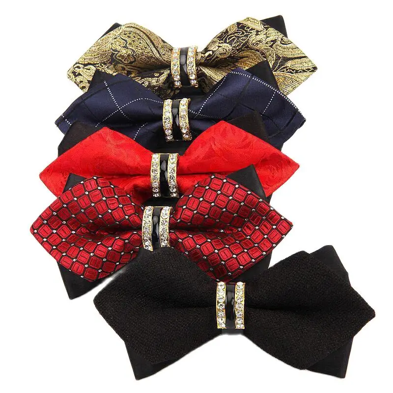 

Exquisite Rhinestone British Style Bow Tie Fashion Mens Business Wedding Bowtie Formal Wear Double Neckwear Men Accessories