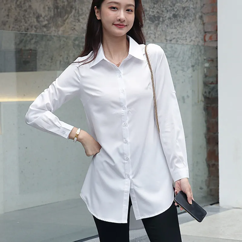 

Women Shirts White Shirt Women Long Sleeve Shirts Cotton Woman Blouse Tops Plus Size Office Lady Long Shirt Woman Pink Blouses