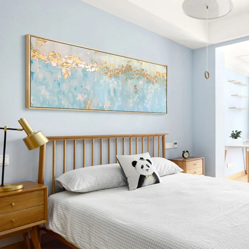 Красивое искусство Золотой и синий абстрактный пейзаж Ручная работа картина