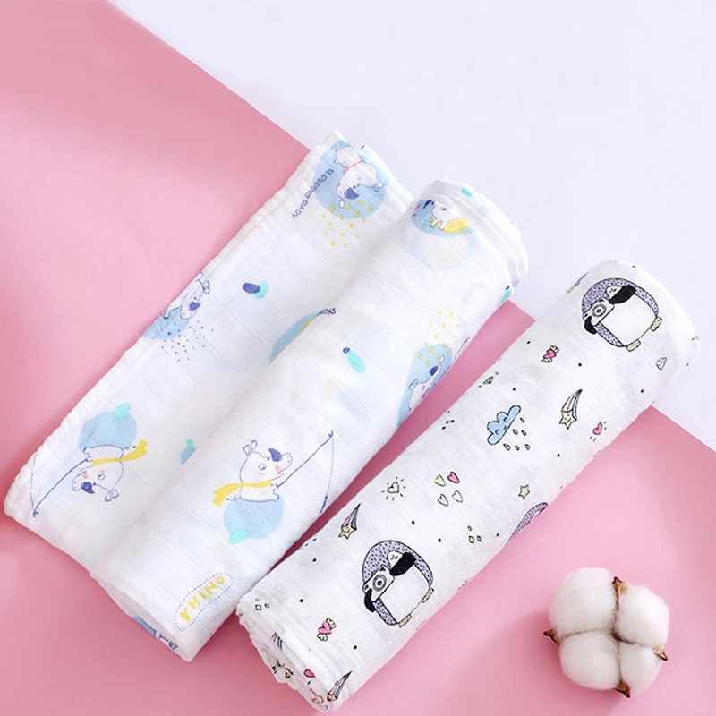 

Детское одеяло из муслина, хлопчатобумажная марля, мягкие полотенца, пеленка для новорожденных, пеленка, симпатичная мультяшная двухслойна...