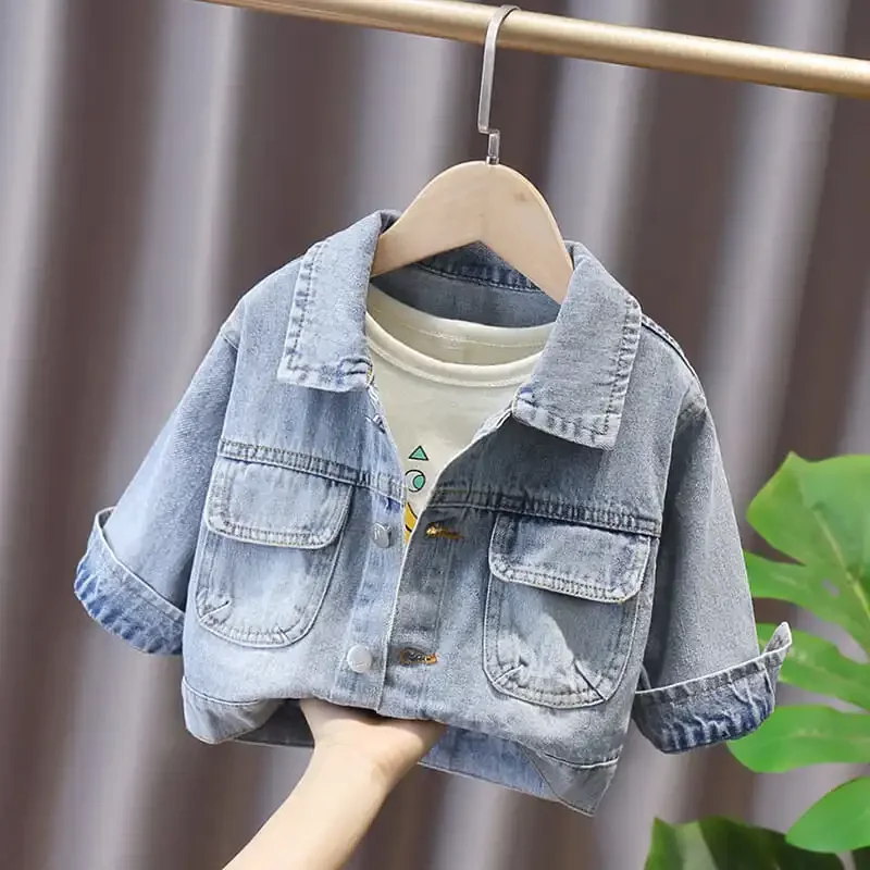 

1-7T Baby Panda Printed Blue Denim Jacket Children's Wear 2021 Spring Autumn New Boys Single-breasted Tops Kids Korean Jackets