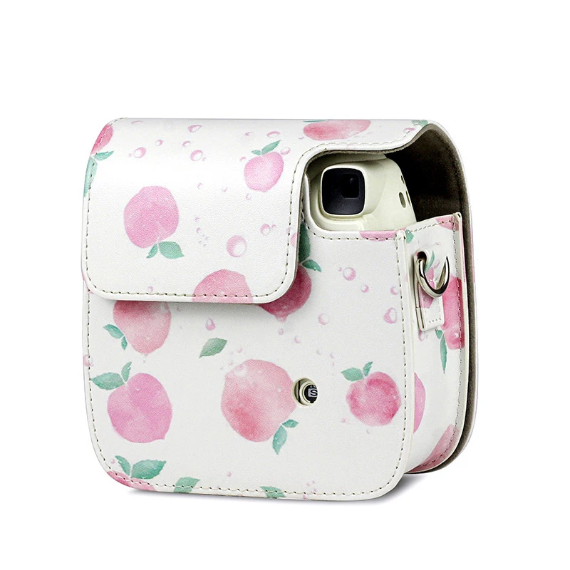 Чехол для Камеры Fujifilm Instax Mini 9/8/8 + с розовым и персиковым рисунком задним карманом