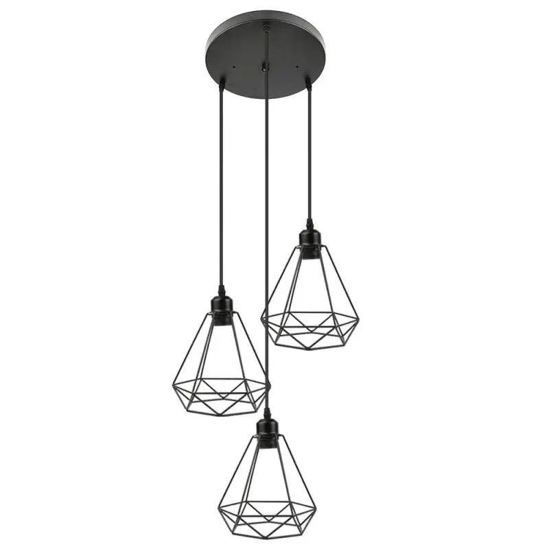 

A Set Of Three E27 Surface Mounted Ceiling Lamp Diamond Shape Hanging Chandelier Lights Black Lampshade Study Balcony Attic HWC