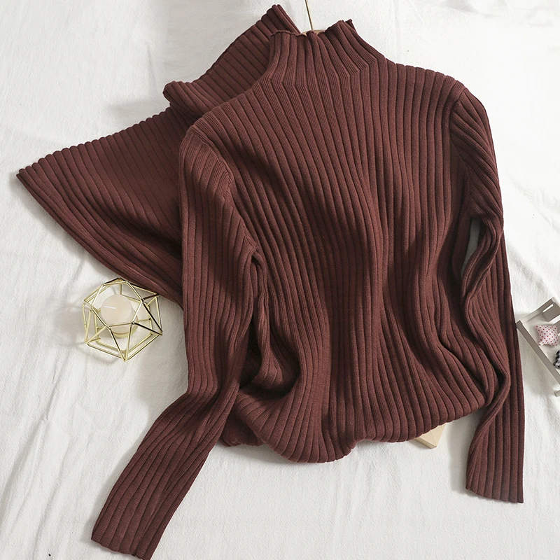 

Mock neck pullover solid color knitted casual straight dress vestidos 2021 autumn and winter pit strip bottoming dress elegant