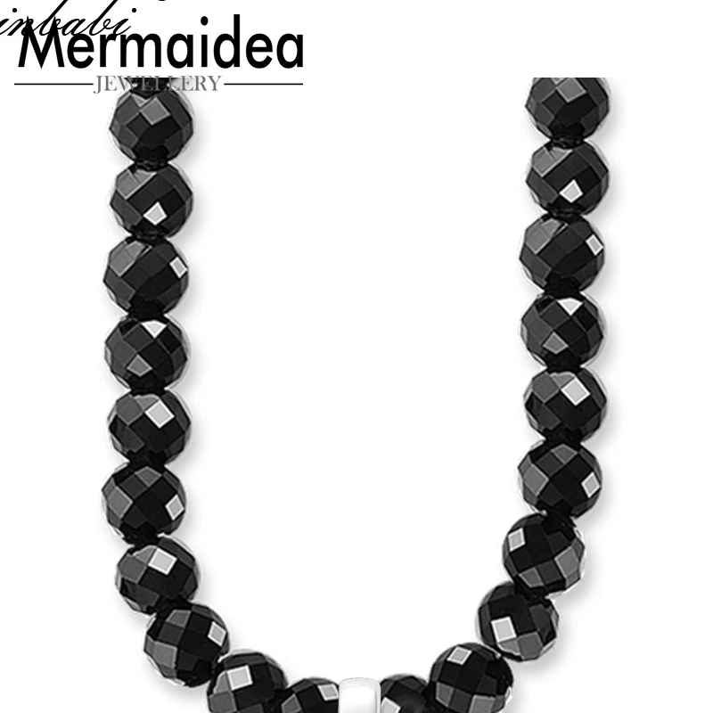 Ожерелье из черной ониксовой нити с посеребренной сумкой модные ювелирные