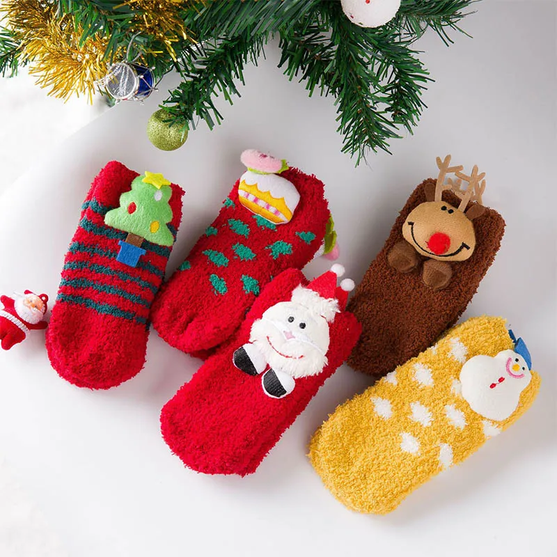 Рождественские носки для детей зимние теплые нескользящие малышей девочки