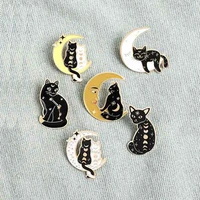 cute black cat moon cartoon animal alloy brooch bag clothes backpack lapel enamel pin badges jewelry gift for friends women