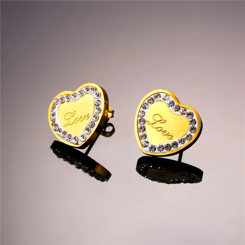 Collare Crystal Heart Jewelry Sets For Women Love Gift Gold Color Rhinestone Stainless Steel Stub Earrings Necklace S250 | Украшения и