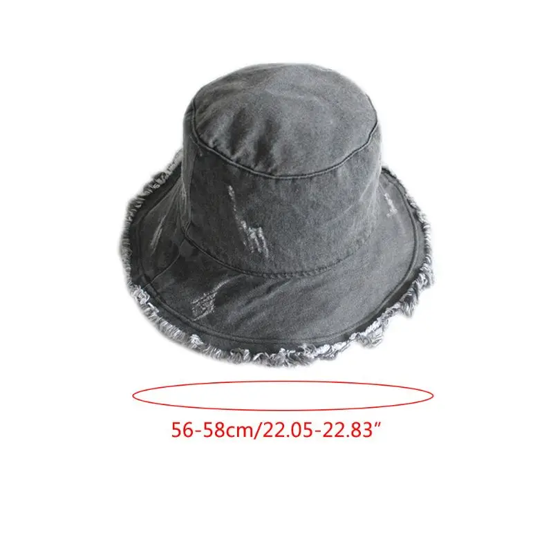 

Bucket Hat Unisex Washed Denim Bucket Hat Vintage Distressed Tassels Brim Fisherman Cap