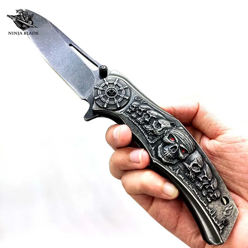 Складной нож в стиле Панк Смерти с изображением Карибского пиратского черепа