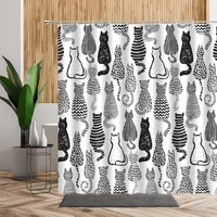 cat nordic style shower curtains black and white zoo animals waterproof bathroom curtain home accessories 3d bath room decor set