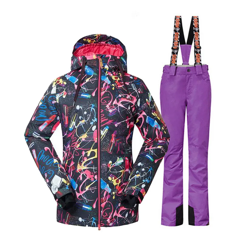 Модный черный женский зимний костюм наборы 10 к водонепроницаемый ветрозащитный