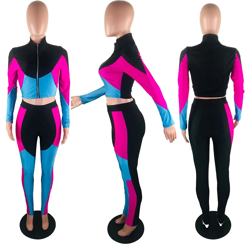Женский зимний спортивный костюм повседневный цветной укороченный топ на молнии