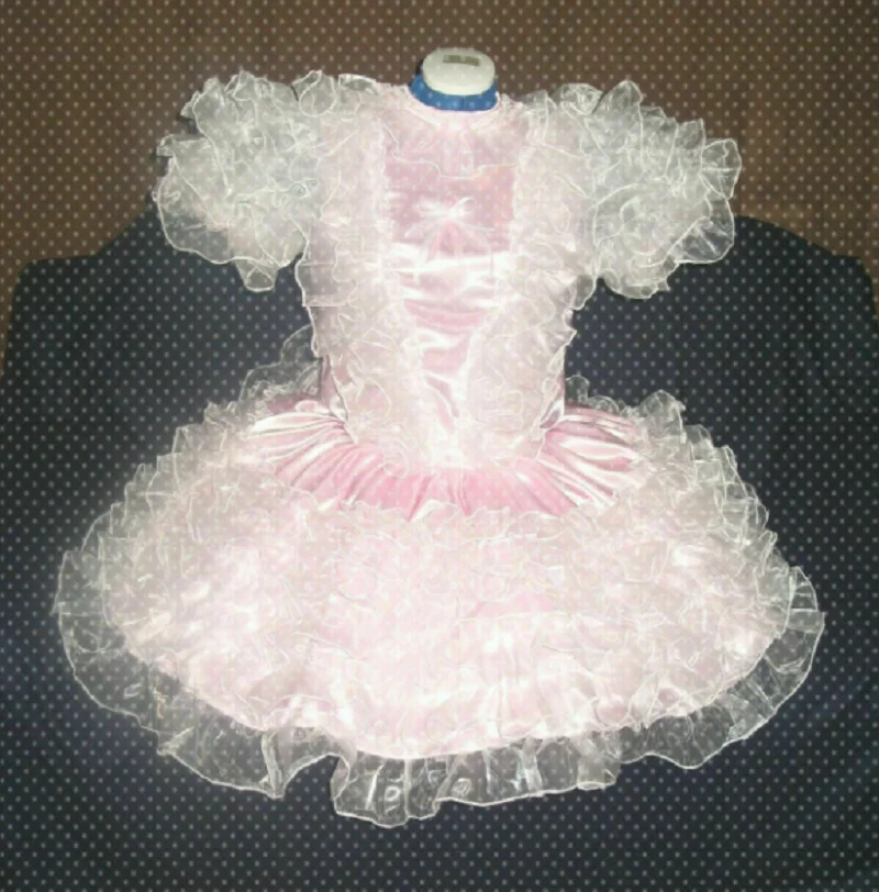 

Hot Maid selling sissy Adult Baby CD / TV pink satin and organza frilly dress