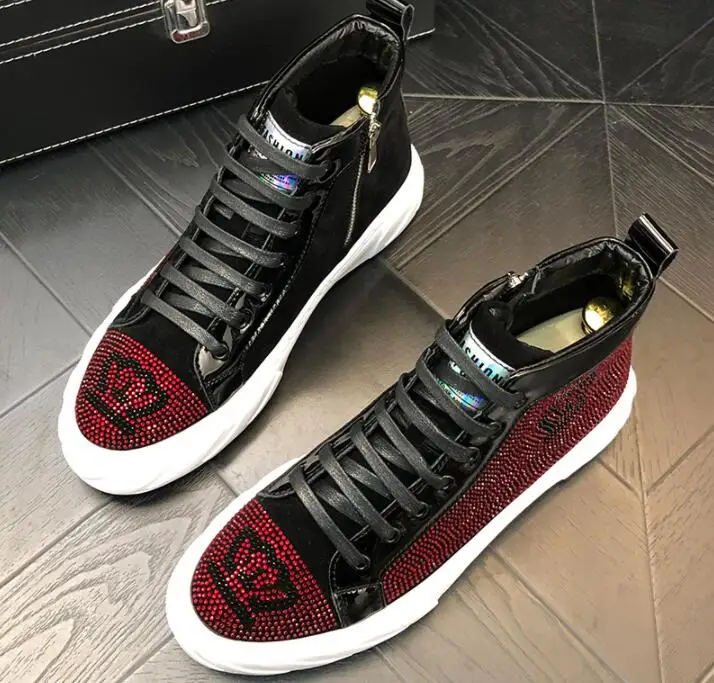 Туфли мужские высокие блестящие со стразами повседневная обувь на толстой