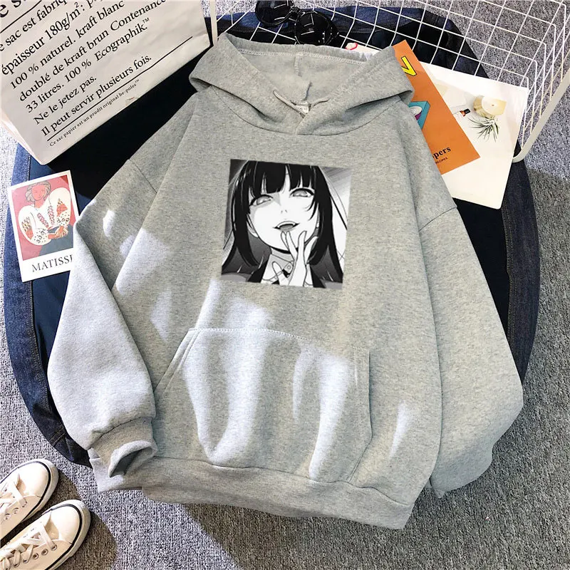 

Kakegurui Yumeko Jabami Anime print hoodie women Spring and Autumn Loose Plus Fleece Hoodie Tops street harajuku coat All-match