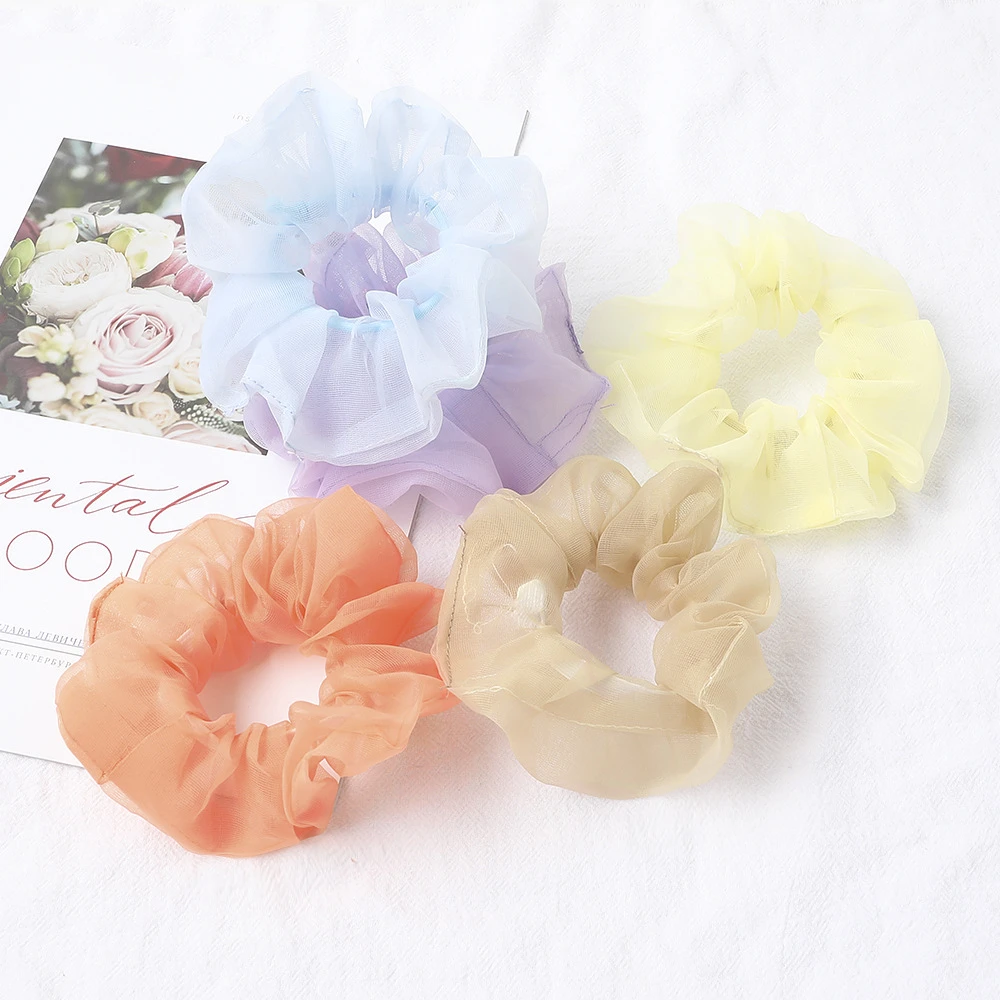 Organza Hair Scrunchies Women Plain Scrunchie Elastic Bands Girls Headwear Rubber Ties Transparent Ponytail Holder |
