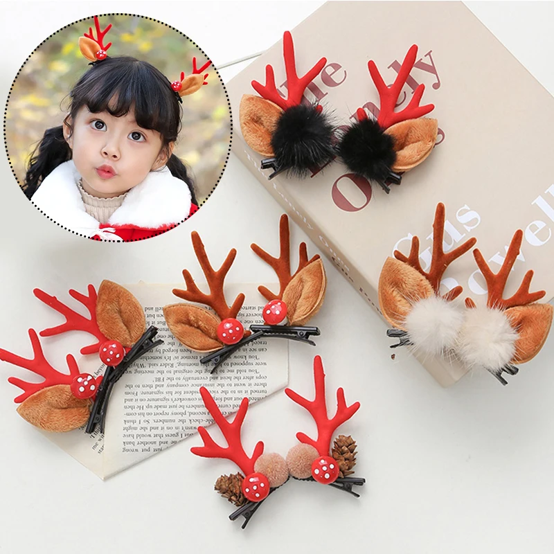 

2pcs Cute Deer Ear Hairpins Female Christmas Nice-looking Barrettes Colorful Daily Simple Exquisite Unique Hair Accessories